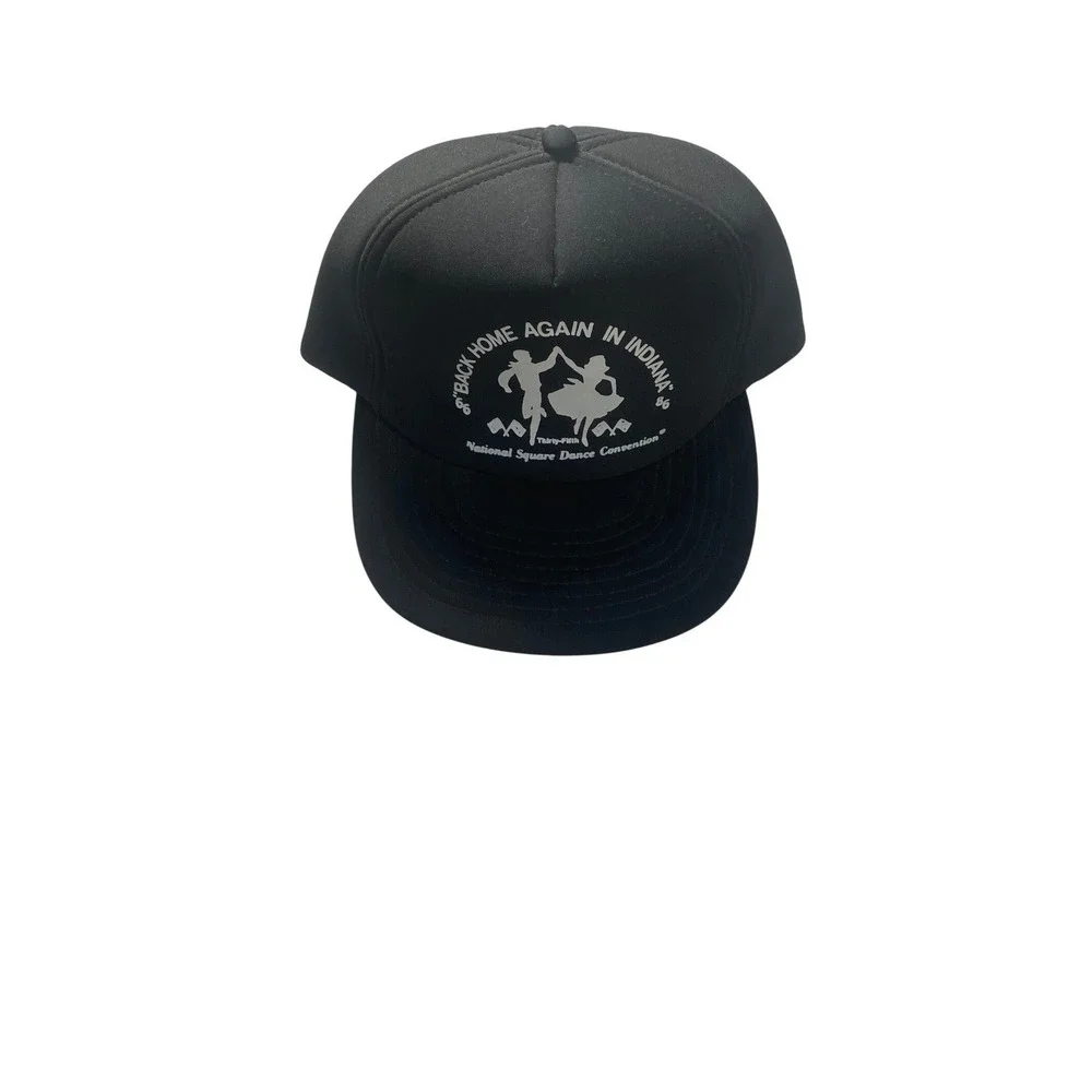 Vintage National Square Dance 86 Black Trucker Hat Back Home Again Indiana